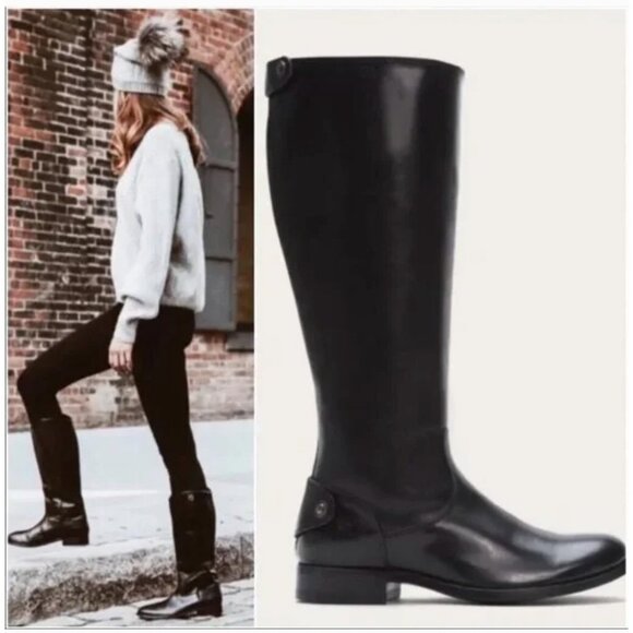 Frye Melissa Boots Womens Size 8 Black Back Zip Riding Knee High Leather Tall - Picture 1 of 6